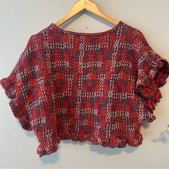 Zara Red Tweed Crop Top M - Picture 7 of 8
